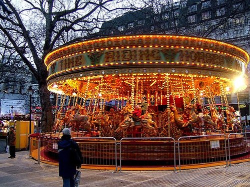 Leicester Square Christmas Fair Carousel, London, Greater London.