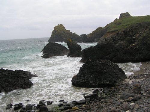 Kynance Cove, the Lizard, Cornwall, in 'British' weather, ie overcast, damp and windy.