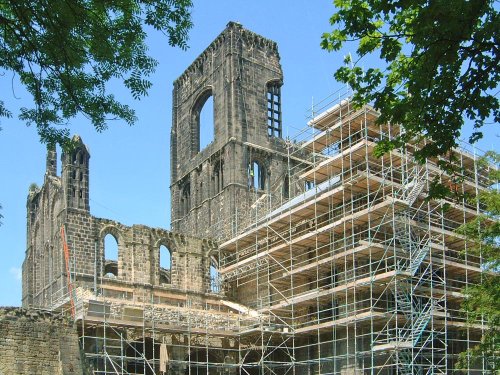 Kirkstall Abbey during restoration work 2005. Leeds, West Yorkshire.
