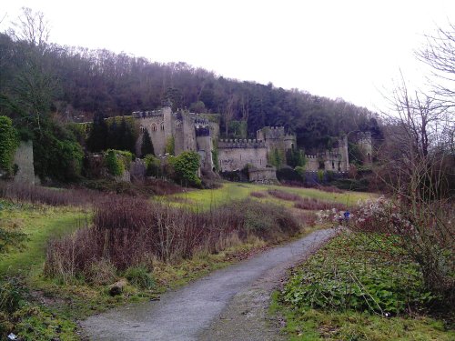 Gwrych Castle, Abergele, North Wales.  Castle front seen from drive.