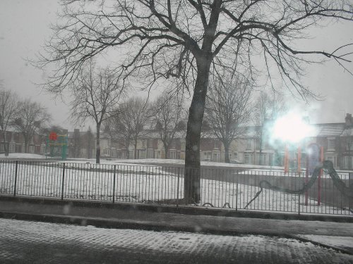 Winter snow on the park, Glebe Rd, Middlesbrough, North Yorkshire.