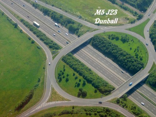 Aerial view of M5 Motorway Junction 23 at Dunball