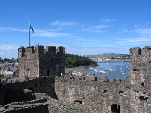 Conwy Harbour, from walls of Conwy Castle, Gwynedd, Wales