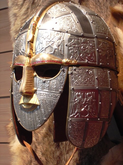 Replica of helmet found in boat burial, Sutton Hoo, Woodbridge, Suffolk