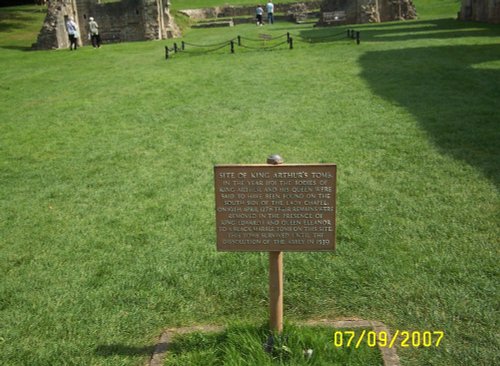 The site of King Arthur's tomb in the Abbey grounds, Somerset