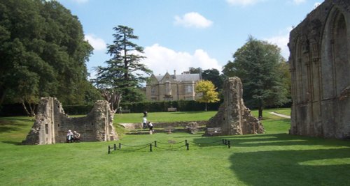 The ruins, with Palace House in the background, Glastonbury Abbey, Somerset