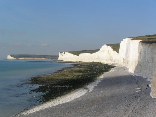 White cliffs sparkle in bright autumn sun at the Seven Sisters