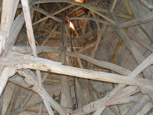 The wooden beams Inside the spire, Salisbury Cathedral, Wiltshire