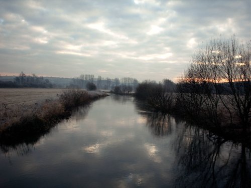 A frosty river Wyley in Great Wishford, Wiltshire