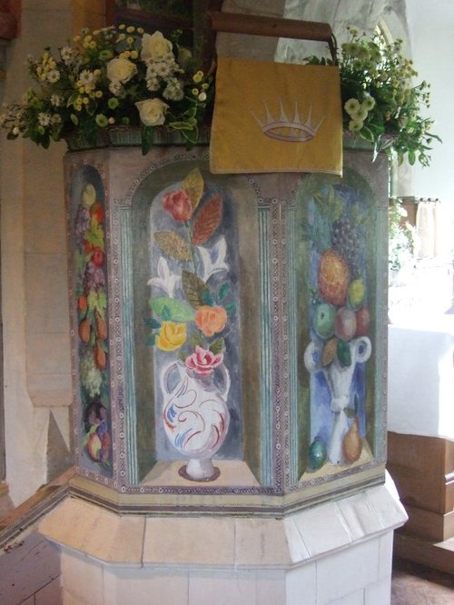 Pulpit decorated by Duncan Grant St Micheal's Church, Berwick, East Sussex