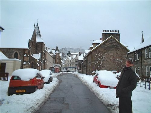 Chapel street, Aberfeldy, Perth & Kinross, in winter