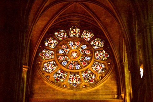 Stained Glass Window in Truro Cathedral, Cornwall.