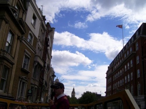 Atop tour bus, London