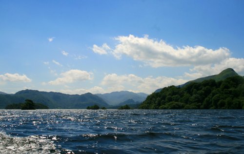 Looking south along Derwentwater from pleasure boat.