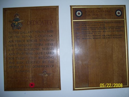 Plaque in Honour of the RCAF at Queen Victoria Hospital