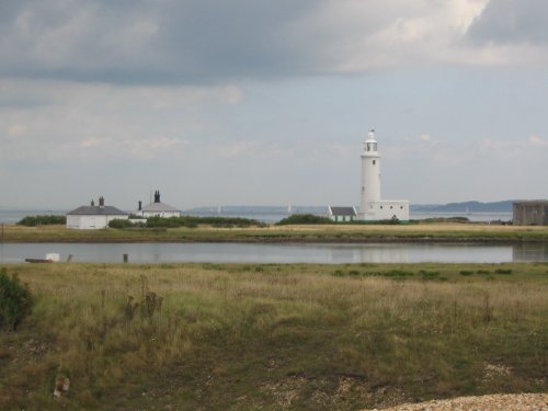 Hurst Lighthouse on a cloudy day