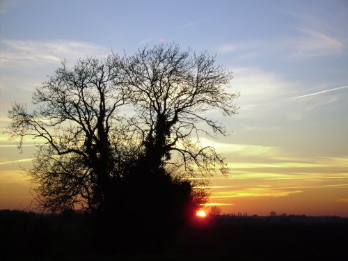 Sunset over fields south of Yapton