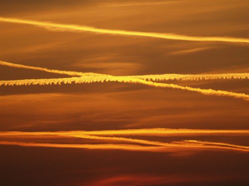 Contrails over Steeple Claydon, Bucks.