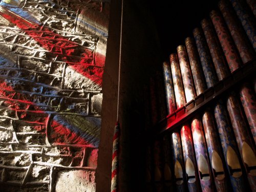 Sunlight through stained glass, St Giles Church, Noke, Oxon.
