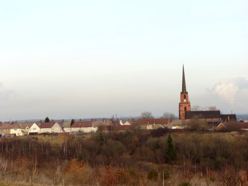 All Saints Church and Woodlands village from Brodsworth Community Woodland