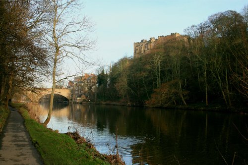 Durham Castle and River Wear in January.