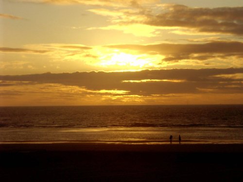 Spring sunset beach walk