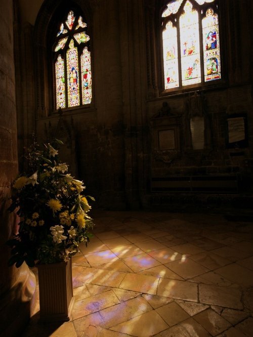 The Nave : Sunlight through stained glass