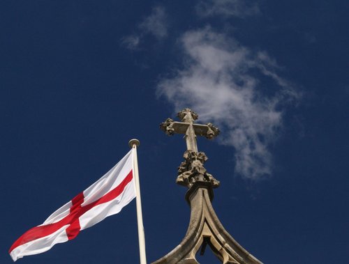 Top of the Tower, with flag in the breeze