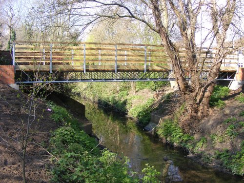 The new footbridge across the River Pinn, Eastcote village