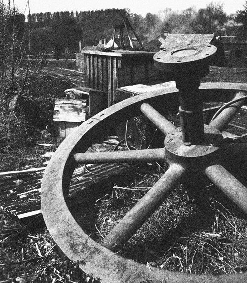Discarded flywheel at Blists Hill, Shropshire