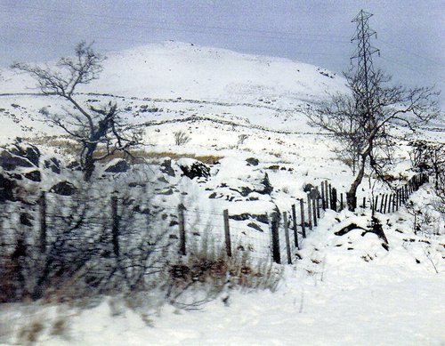 Snow covered mountains of Snowdonia.