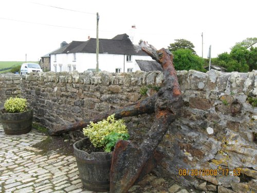 An old anchor in the yard at Jamaica Inn