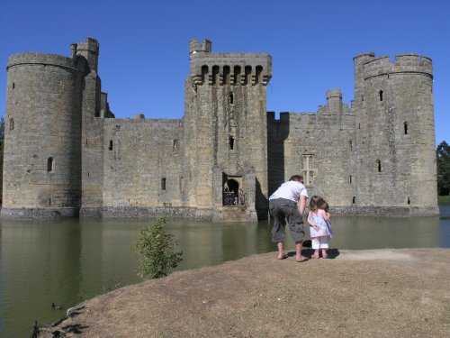 Bodiam from the South, Postern tower at centre