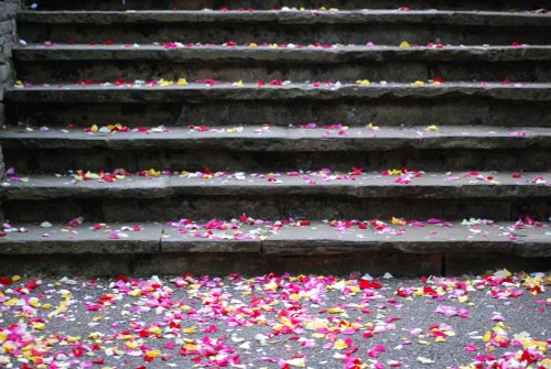 Steps and confetti