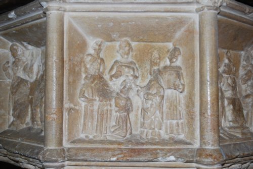 Carving on the font