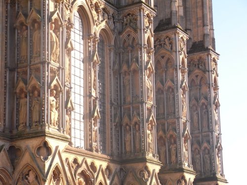 A close up of the facade