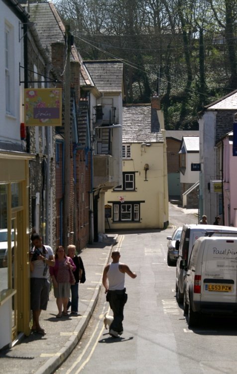 In a street in town.