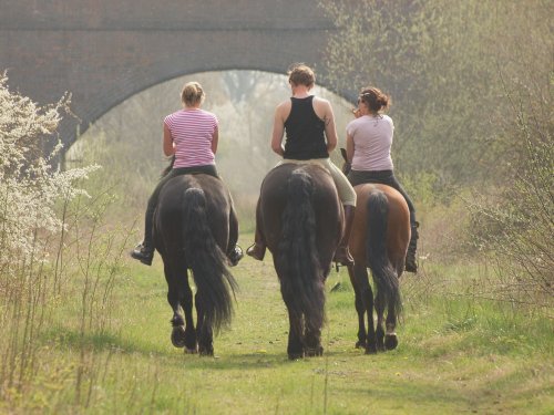 Riders on the old Varsity line trackbed, Mursley, Bucks