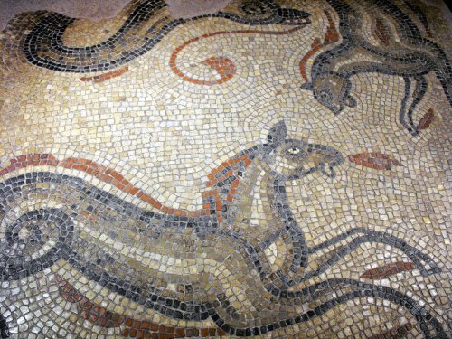 Roman mosaic excavated at Bath.
