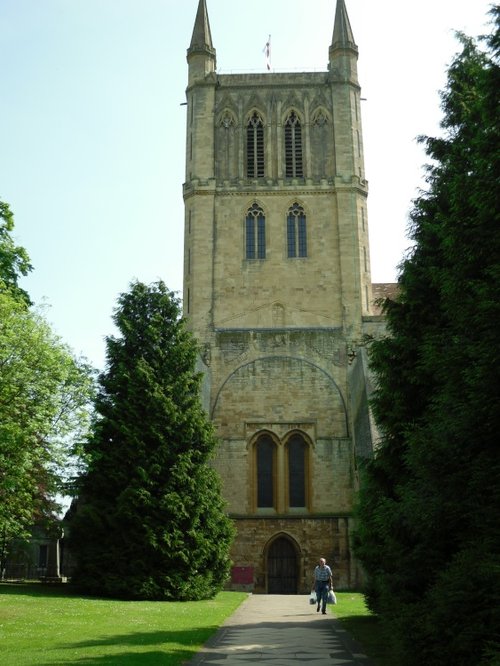 Abbey Church and fir trees in Pershore