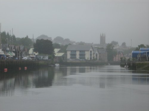 Approaching Totnes on boat from Dartmouth - a miserable day!