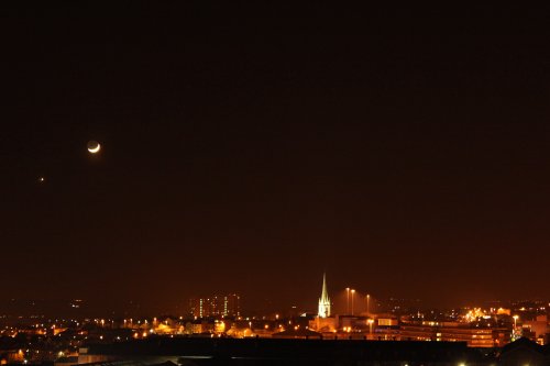 Dudley at night, moon and venus