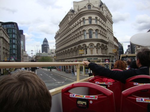 View of London from open top tour bus