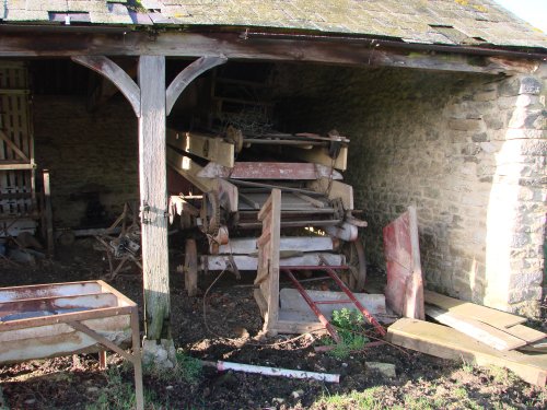Old barn and farming implements at Hampton Gay, Oxfordshire