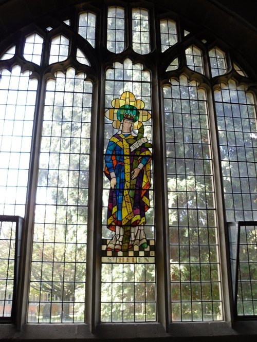 Abingdon, inside St Helen's Church, stained glass of St Helen