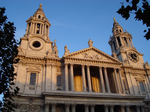 The West front of St Paul's Cathedral at sunset