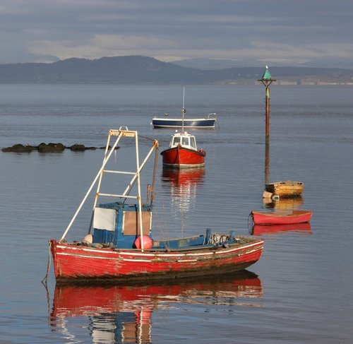 Small boats at high tide, Morecambe, Lancashire