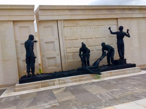 Sculpture depicting Dead Soldier, Lichfield Memorial Aboritum, Staffordshire