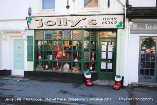 Santa calls in for cuppa !! Market Place, Chippenham, Wiltshire 2014
