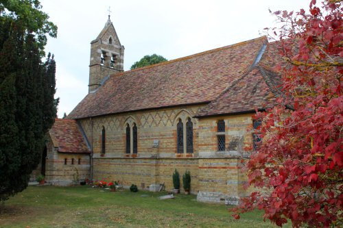 The attractive little brick-built 19th century parish church of St. Barnabas in Horton-cum-Studley